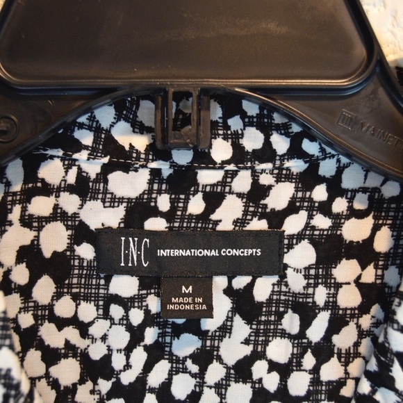 Men’s Silky Grey & White Abstract Print Button Down Loop Collar Shirt, Medium - Picture 2 of 8